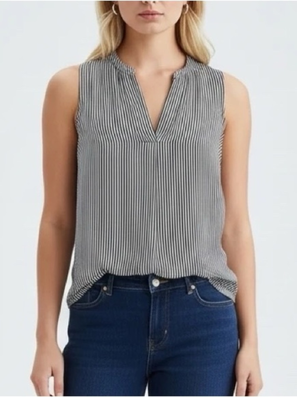 Loft Grey & White Striped Tank Top